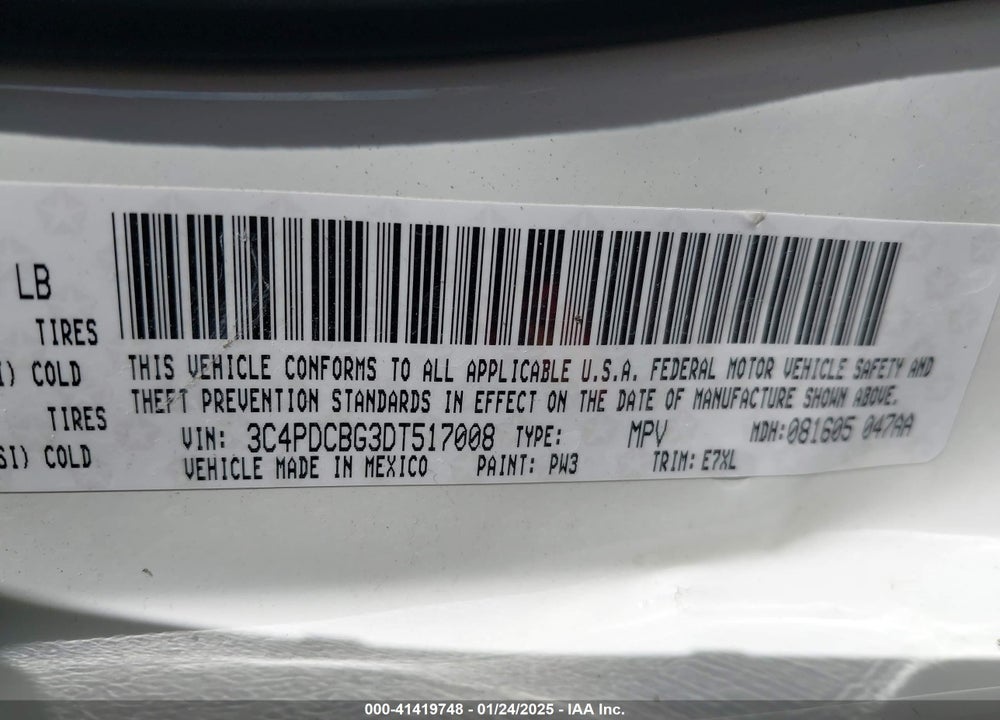 2013 DODGE JOURNEY SXT VIN: 3C4PDCBG3DT517008