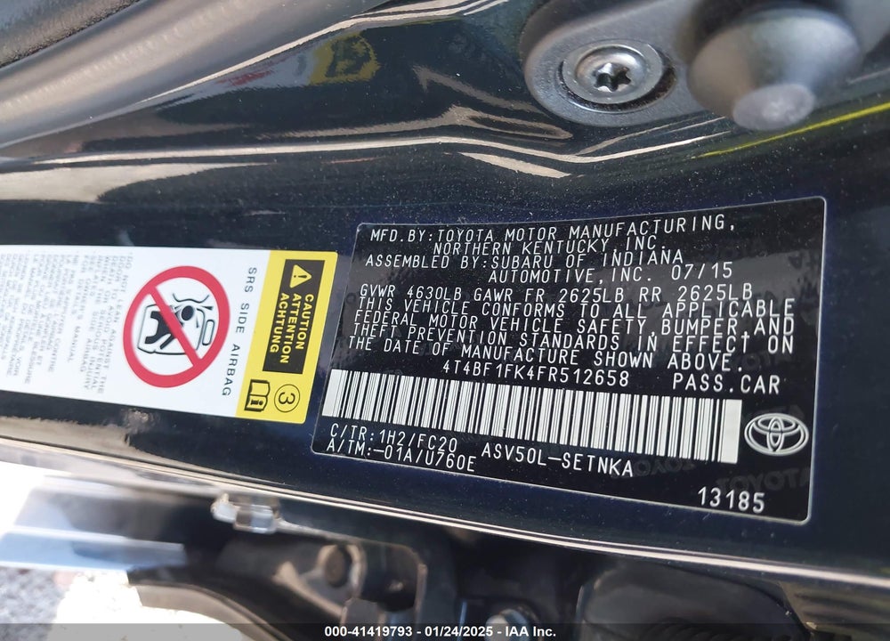 2015 TOYOTA CAMRY LE VIN: 4T4BF1FK4FR512658