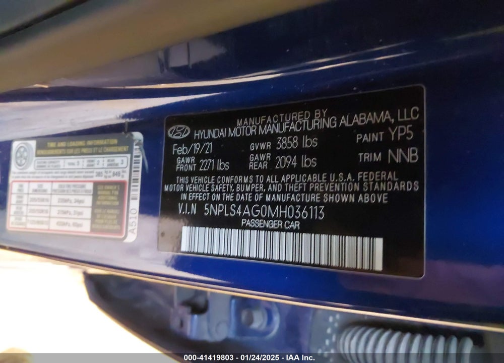 2021 HYUNDAI ELANTRA VIN: 5NPLS4AG0MH036113