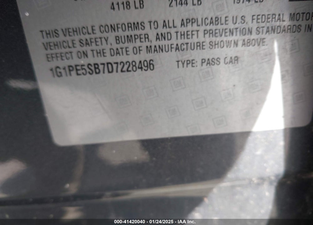 2013 CHEVROLET CRUZE VIN: 1G1PE5SB7D7228496