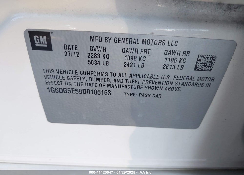 2013 CADILLAC CTS VIN: 1G6DG5E59D0106163