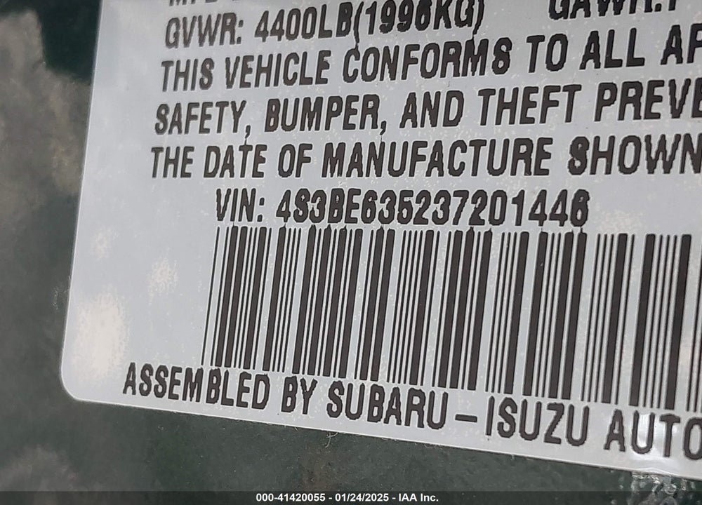 2003 SUBARU LEGACY L/L W/SPECIAL EDITION PACKAGE VIN: 4S3BE635237201446