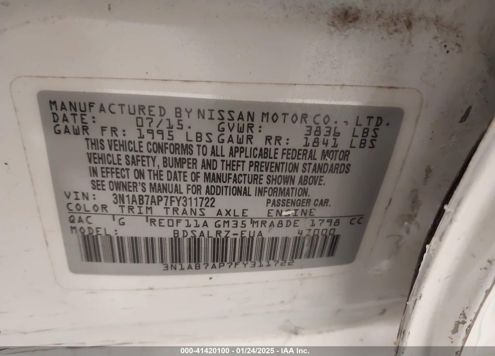 2015 NISSAN SENTRA VIN: 3N1AB7AP7FY311722