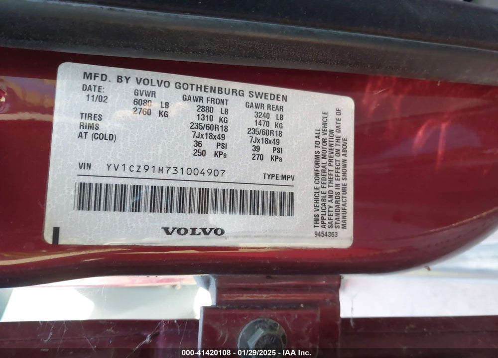 2003 VOLVO XC90 T6 VIN: YV1CZ91H731004907