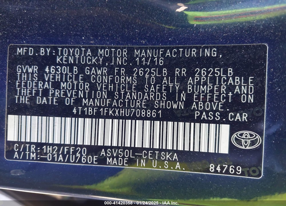 2017 TOYOTA CAMRY VIN: 4T1BF1FKXHU708861