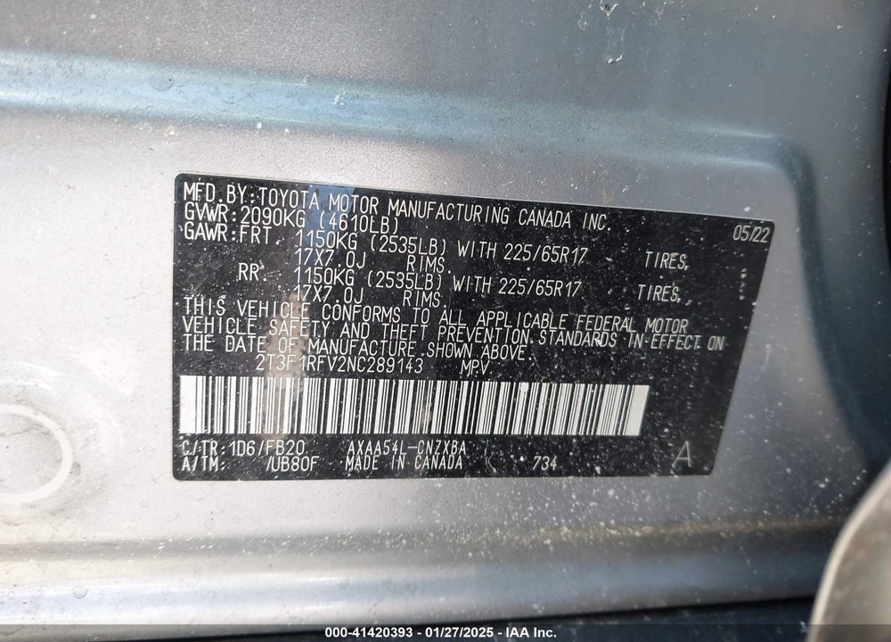 2022 TOYOTA RAV4 LE VIN: 2T3F1RFV2NC289143