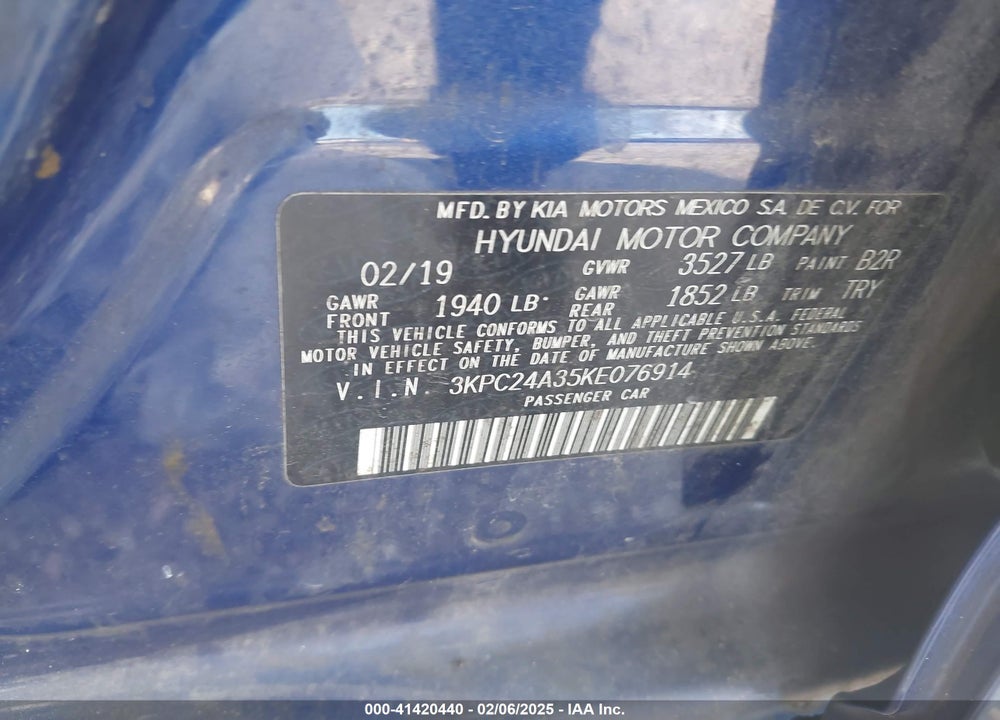 2019 HYUNDAI ACCENT VIN: 3KPC24A35KE076914