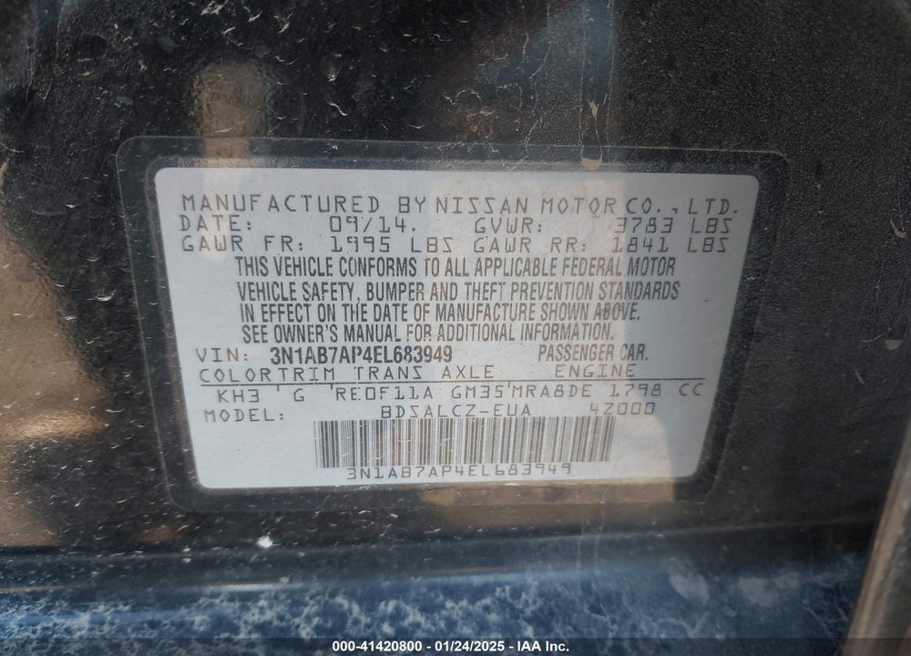 2014 NISSAN SENTRA S VIN: 3N1AB7AP4EL683949