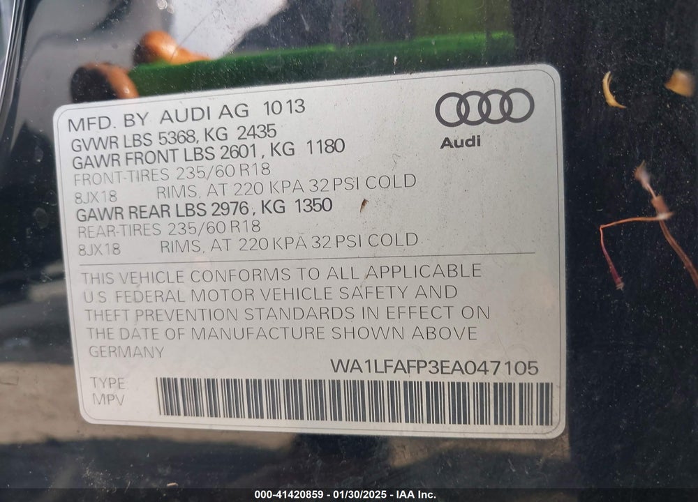 2014 AUDI Q5 2.0T PREMIUM VIN: WA1LFAFP3EA047105