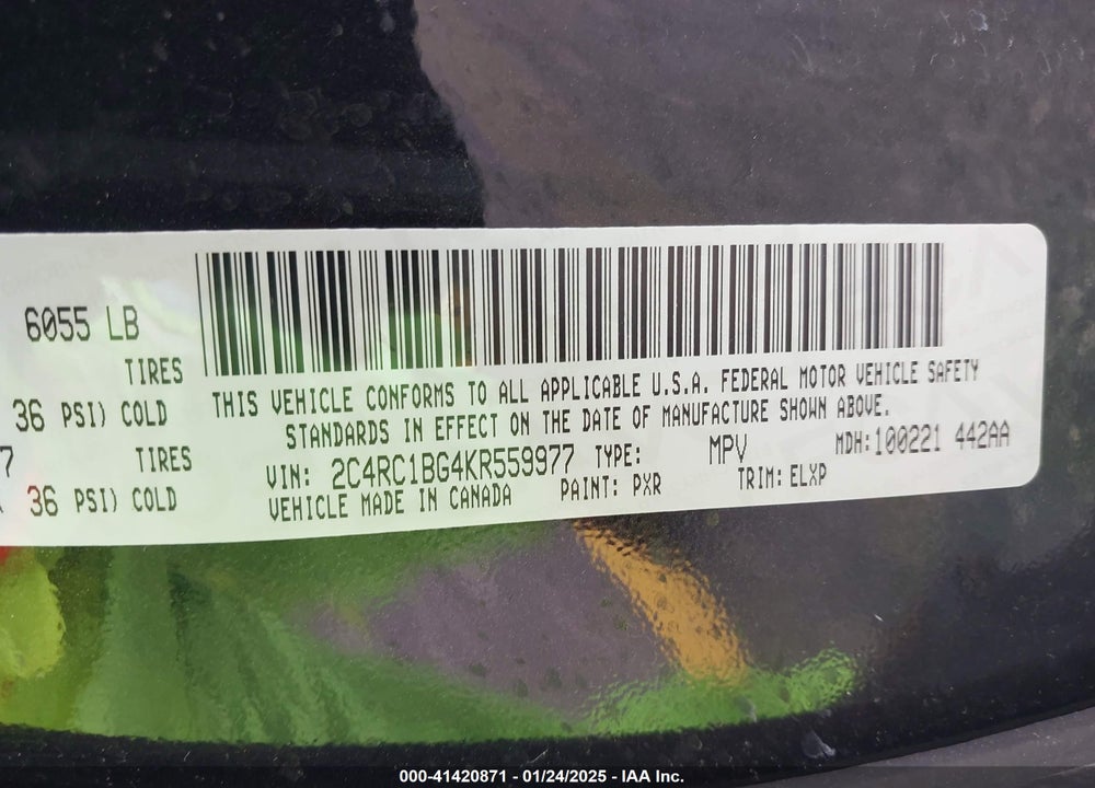 2019 CHRYSLER PACIFICA TOURING L VIN: 2C4RC1BG4KR559977