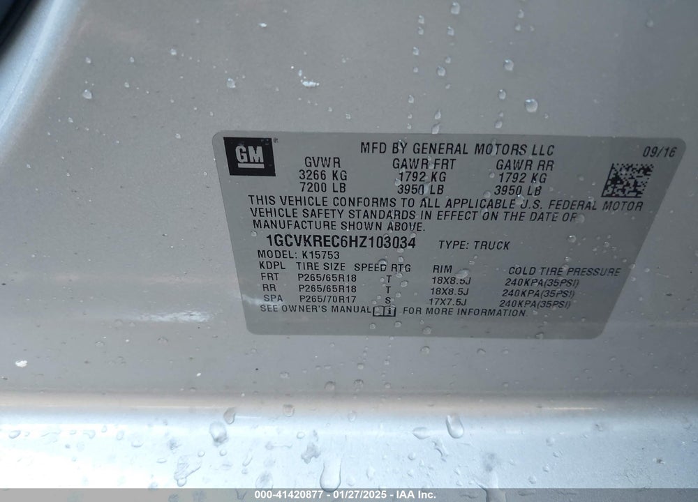 2017 CHEVROLET SILVERADO 1500 1LT VIN: 1GCVKREC6HZ103034