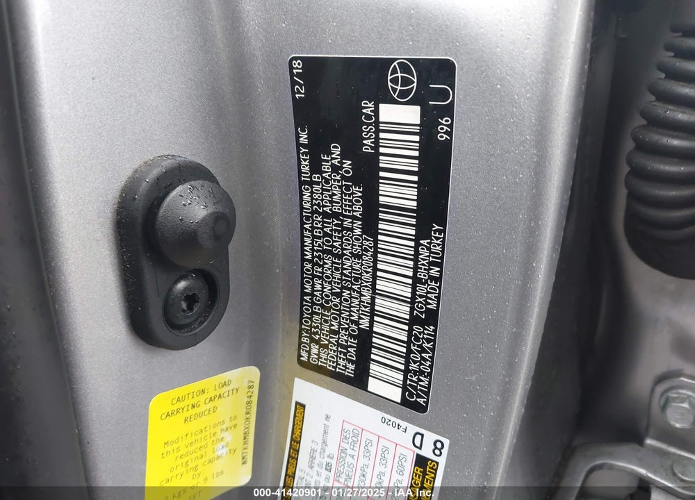 2019 TOYOTA C-HR VIN: NMTKHMBX0KR084287