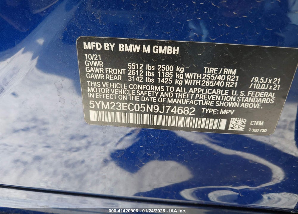 2022 BMW X4 M VIN: 5YM23EC05N9J74682