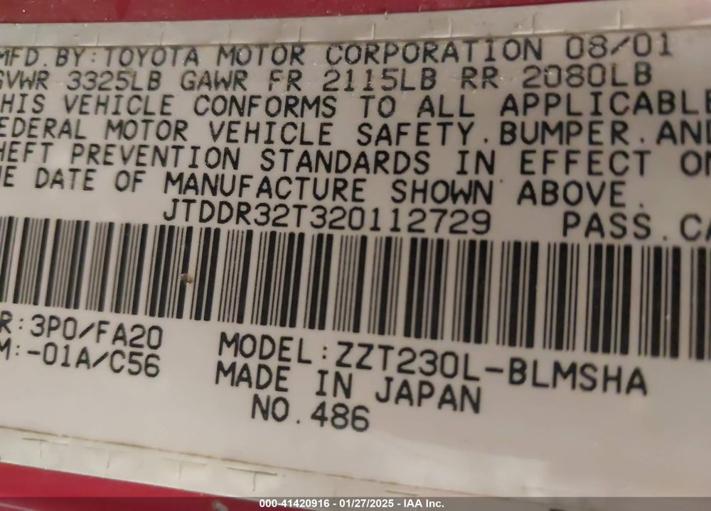 2002 TOYOTA CELICA GT VIN: JTDDR32T320112729