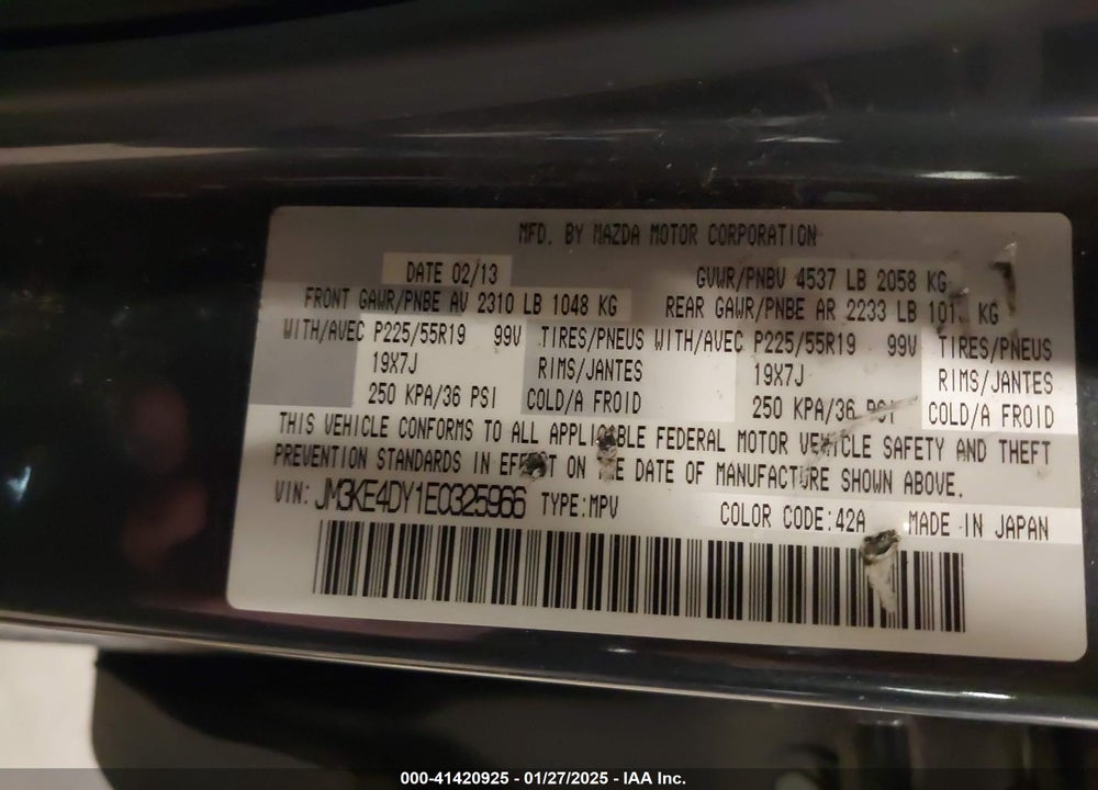 2014 MAZDA CX-5 GRAND TOURING VIN: JM3KE4DY1E0325966