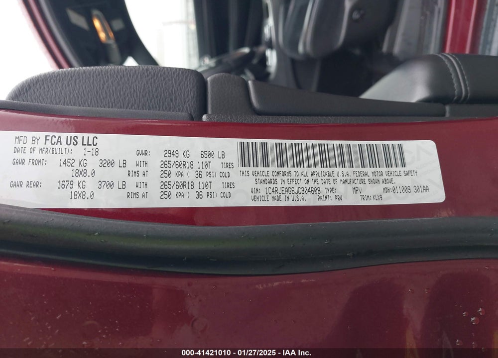 2018 JEEP GRAND CHEROKEE LAREDO E 4X2 VIN: 1C4RJEAG6JC304608