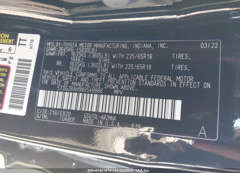 2022 TOYOTA HIGHLANDER XLE VIN: 5TDGZRAH9NS548886