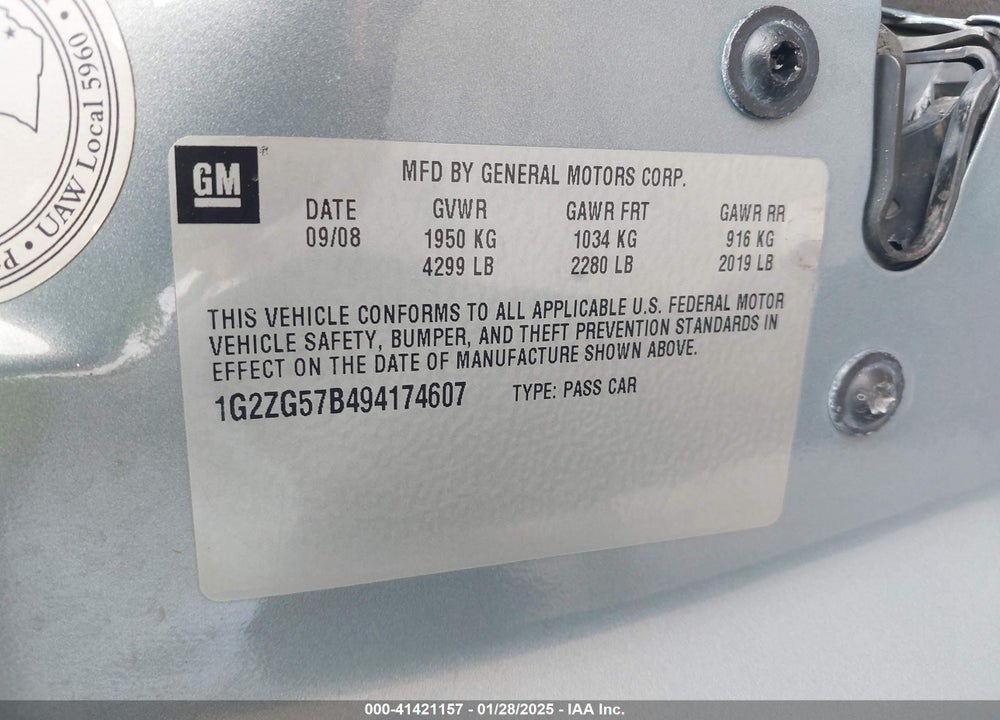 2009 PONTIAC G6 VIN: 1G2ZG57B494174607