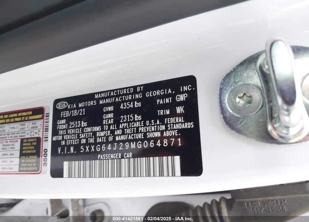 2021 KIA K5 GT LINE VIN: 5XXG64J29MG064871