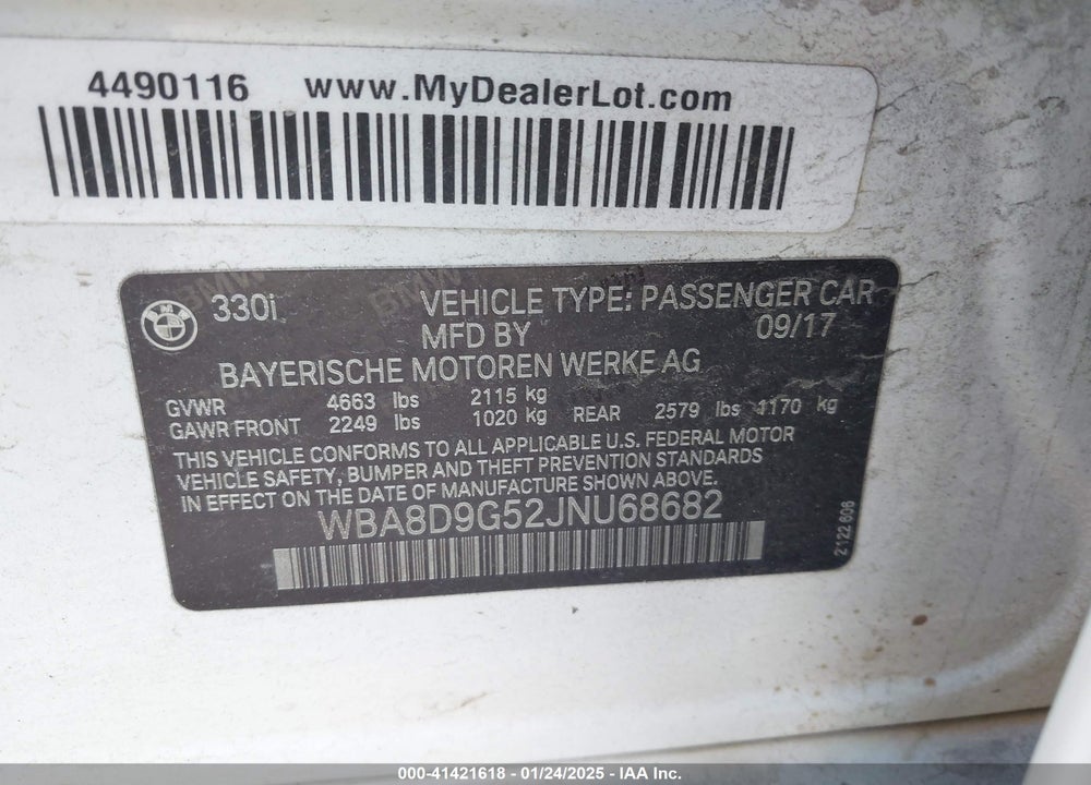 2018 BMW 330I VIN: WBA8D9G52JNU68682