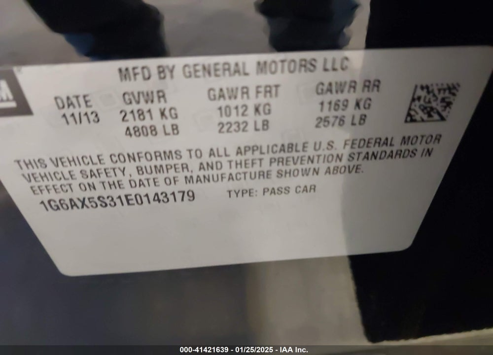 2014 CADILLAC CTS VIN: 1G6AX5S31E0143179