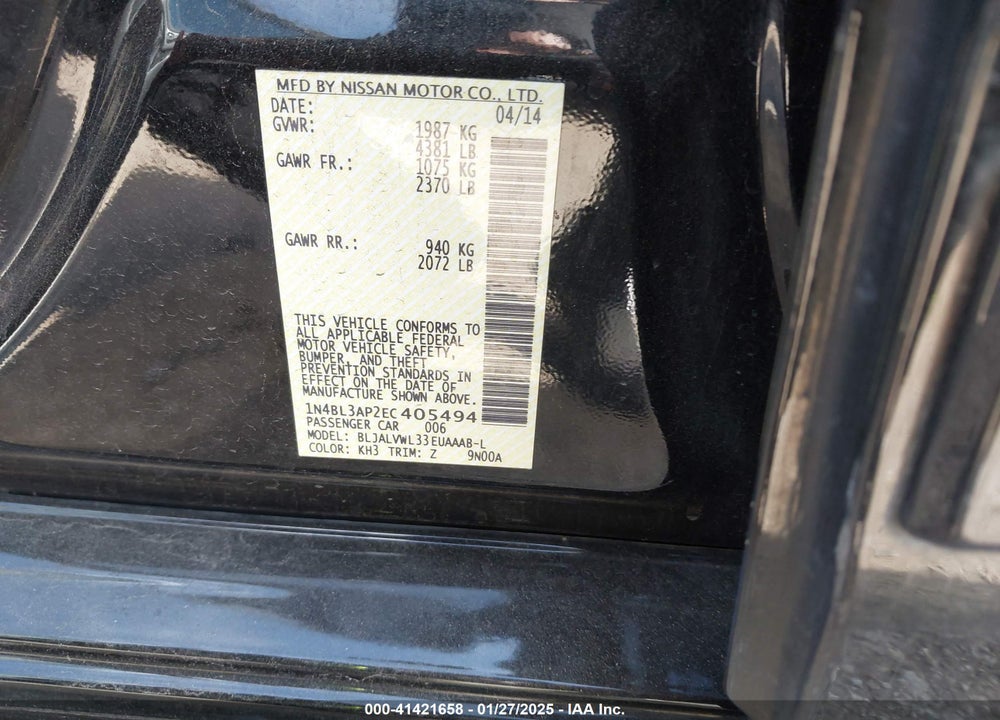 2014 NISSAN ALTIMA VIN: 1N4BL3AP2EC405494
