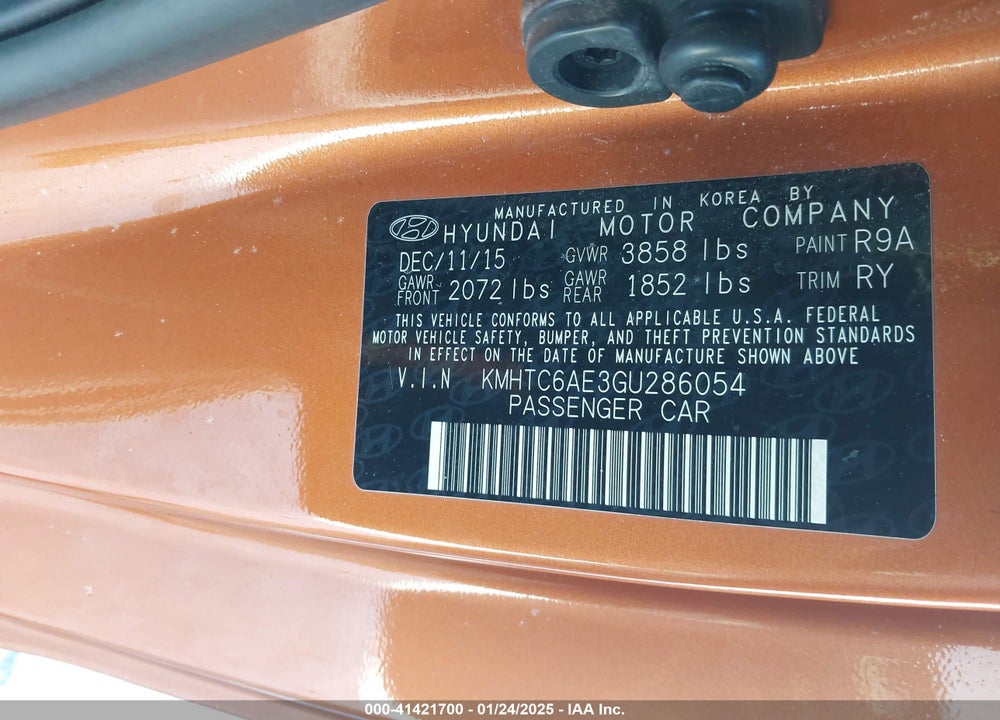 2016 HYUNDAI VELOSTER VIN: KMHTC6AE3GU286054