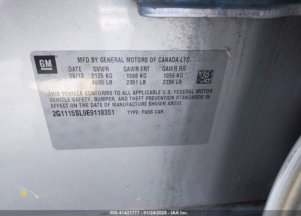 2014 CHEVROLET IMPALA 1LT VIN: 2G1115SL9E9118351