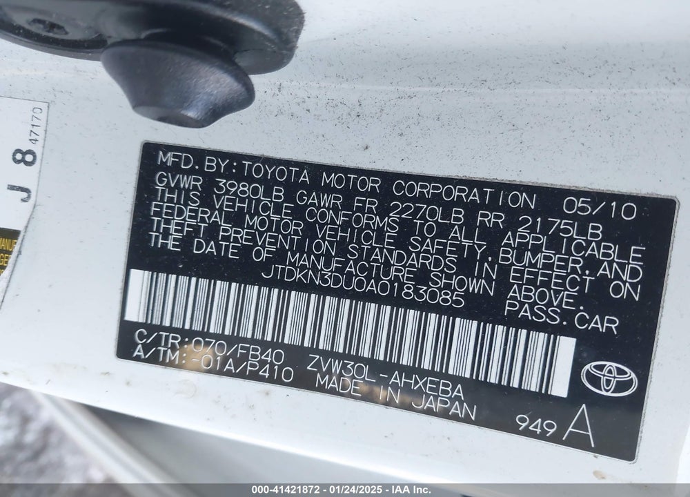 2010 TOYOTA PRIUS VIN: JTDKN3DU0A0183085