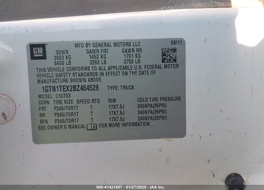 2011 GMC SIERRA 1500 WORK TRUCK VIN: 1GTN1TEX2BZ464528