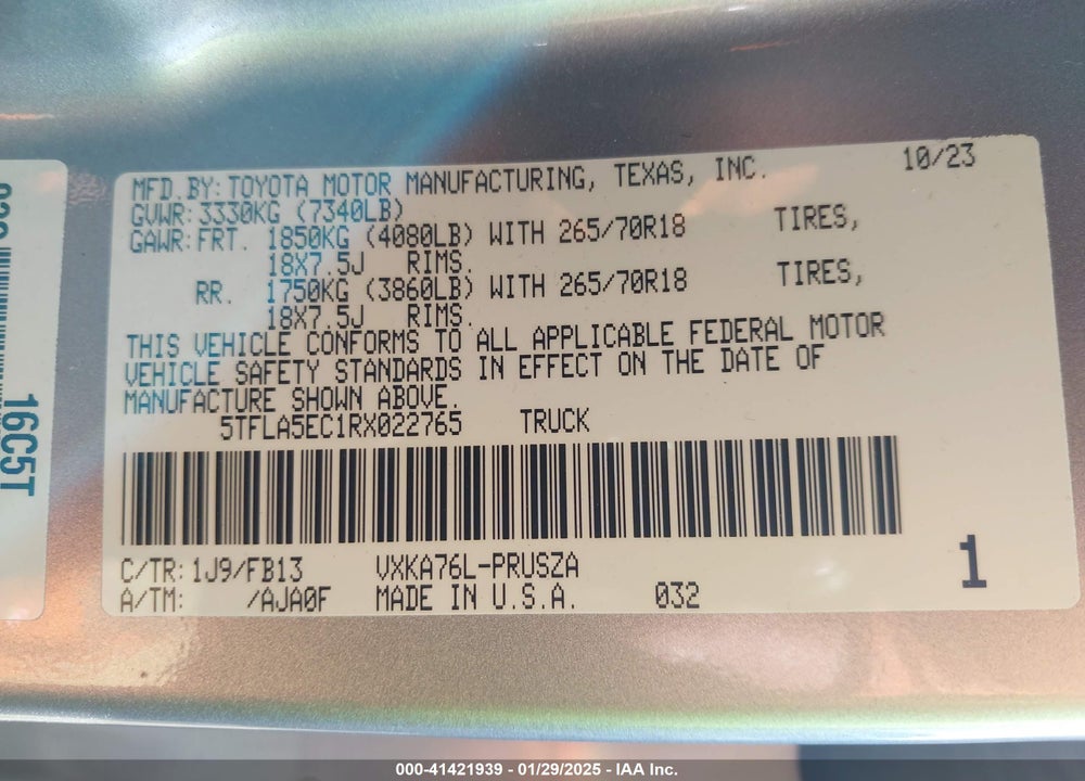 2024 TOYOTA TUNDRA VIN: 5TFLA5EC1RX022765