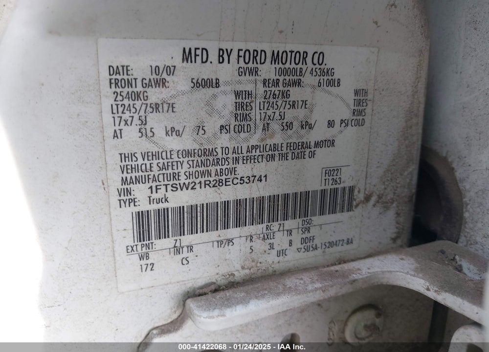 2008 FORD F-250 VIN: 1FTSW21R28EC53741