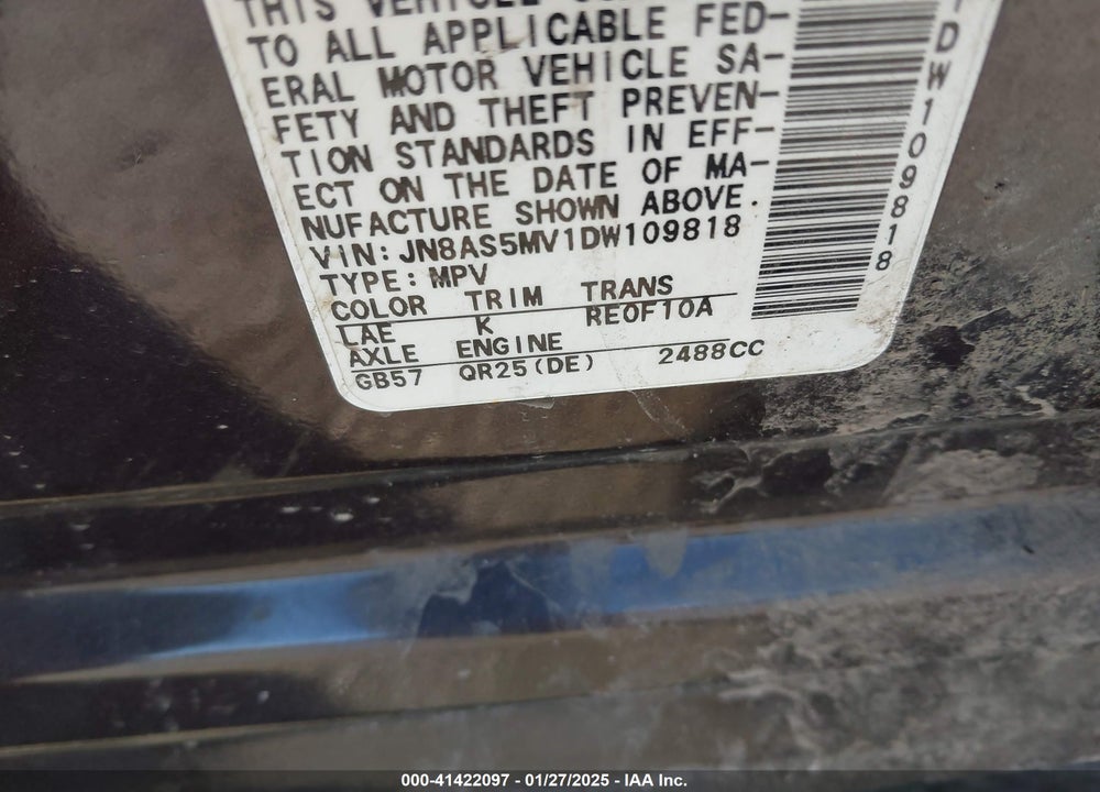 2013 NISSAN ROGUE SV VIN: JN8AS5MV1DW109818