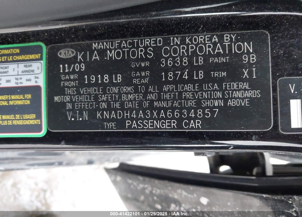 2010 KIA RIO LX VIN: KNADH4A3XA6634857