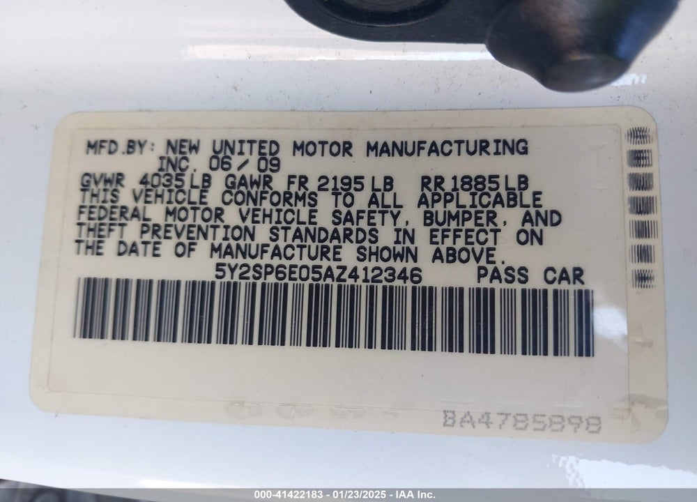 2010 PONTIAC VIBE VIN: 5Y2SP6E05AZ412346