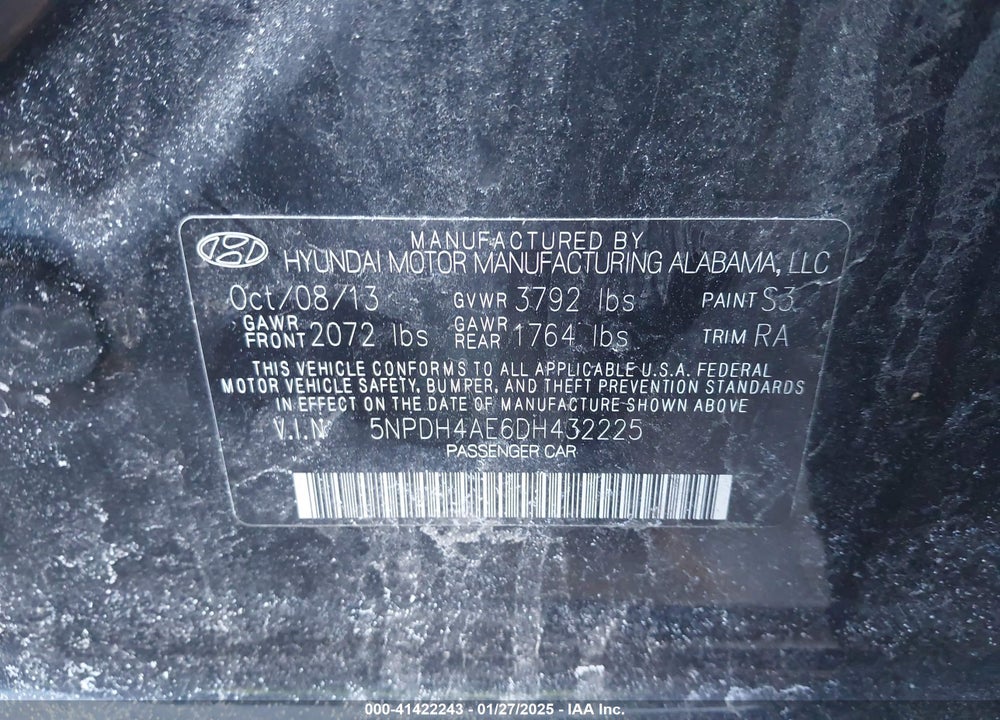 2013 HYUNDAI ELANTRA VIN: 5NPDH4AE6DH432225