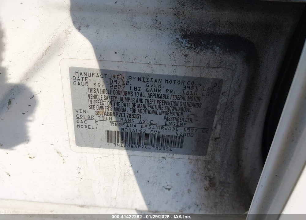 2012 NISSAN SENTRA 2.0 VIN: 3N1AB6AP7CL785351