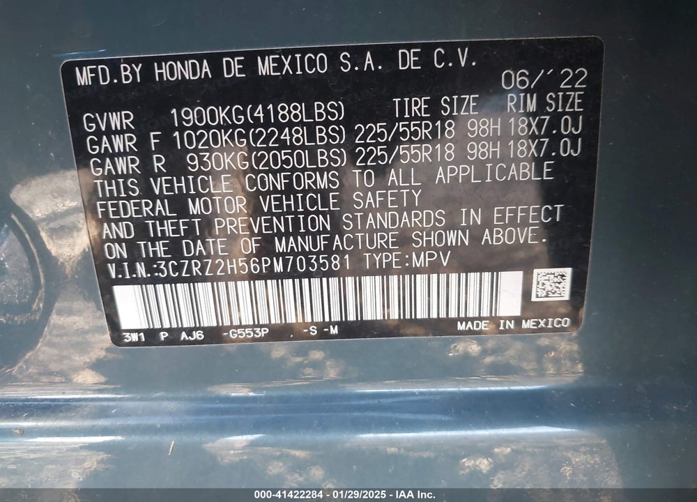 2023 HONDA HR-V AWD SPORT VIN: 3CZRZ2H56PM703581