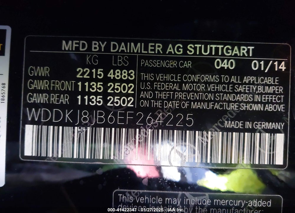 2014 MERCEDES-BENZ E 350 VIN: WDDKJ8JB6EF264225