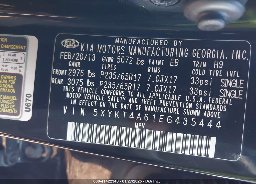 2014 KIA SORENTO LX VIN: 5XYKT4A61EG435444