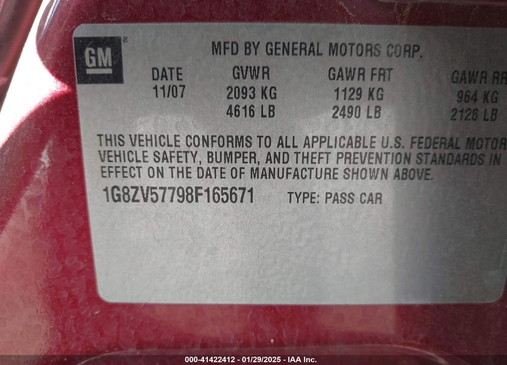 2008 SATURN AURA VIN: 1G8ZV57798F165671