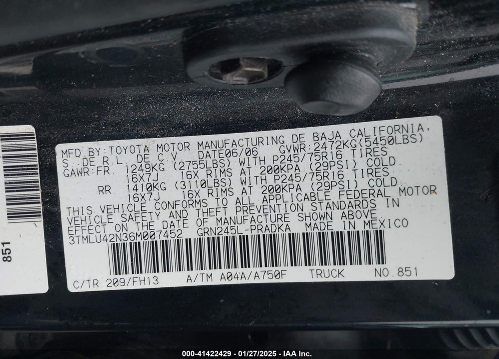 2006 TOYOTA TACOMA VIN: 3TMLU42N36M007452