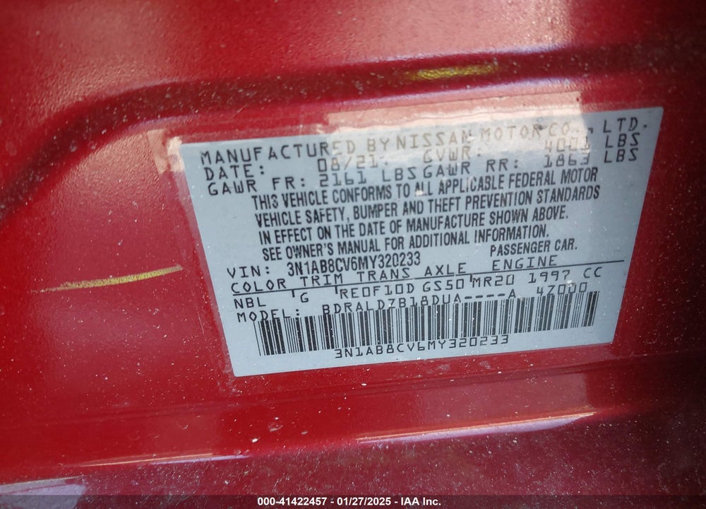 2021 NISSAN SENTRA VIN: 3N1AB8CV6MY320233