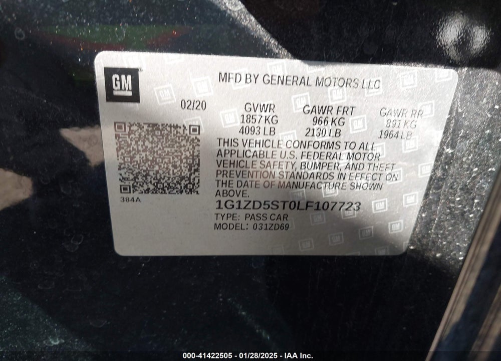 2020 CHEVROLET MALIBU FWD LT VIN: 1G1ZD5ST0LF107723