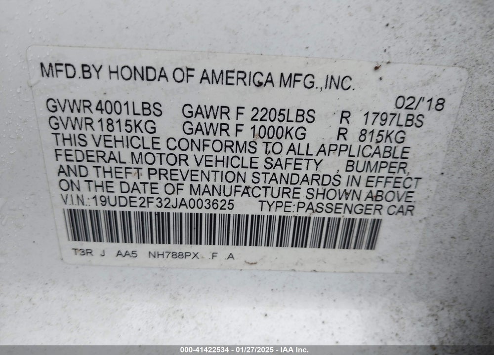2018 ACURA ILX VIN: 19UDE2F32JA003625