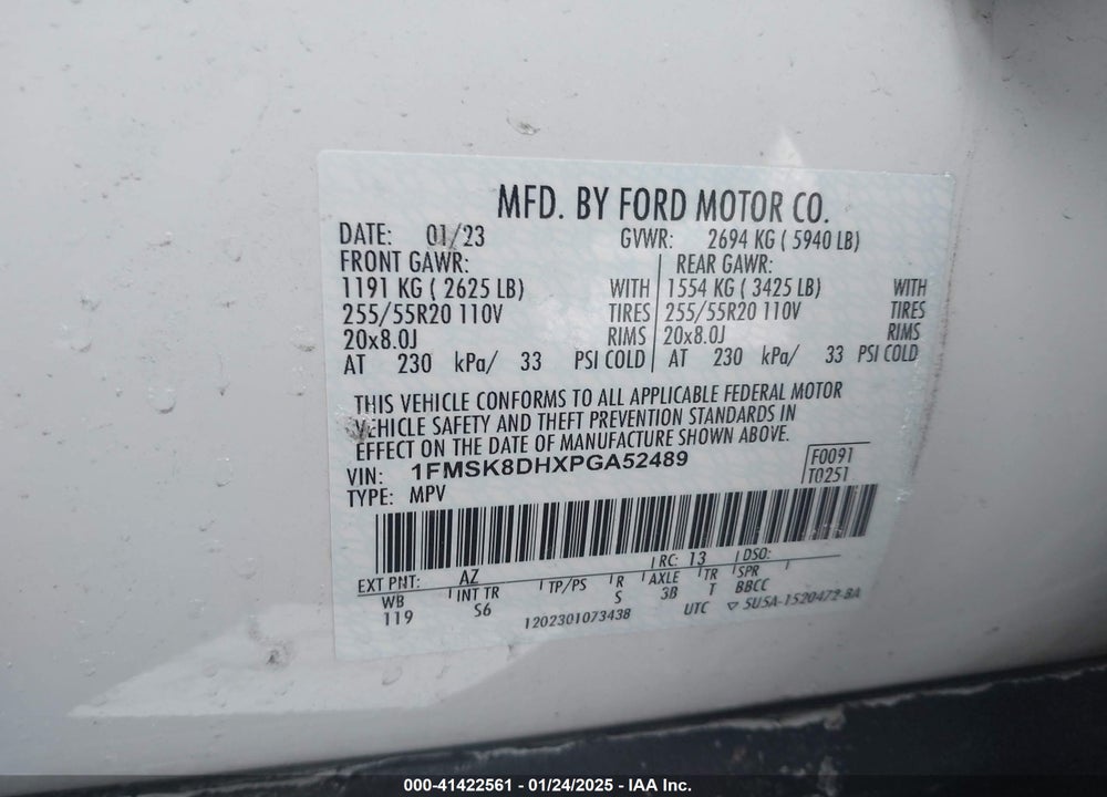 2023 FORD EXPLORER XLT VIN: 1FMSK8DHXPGA52489