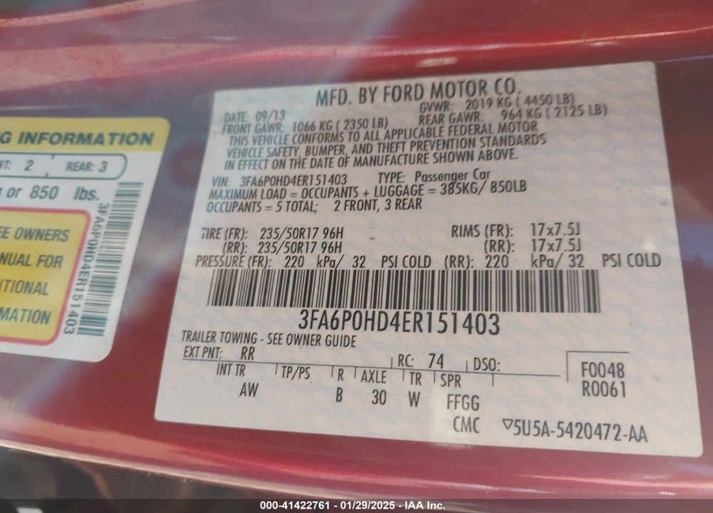 2014 FORD FUSION VIN: 3FA6P0HD4ER151403