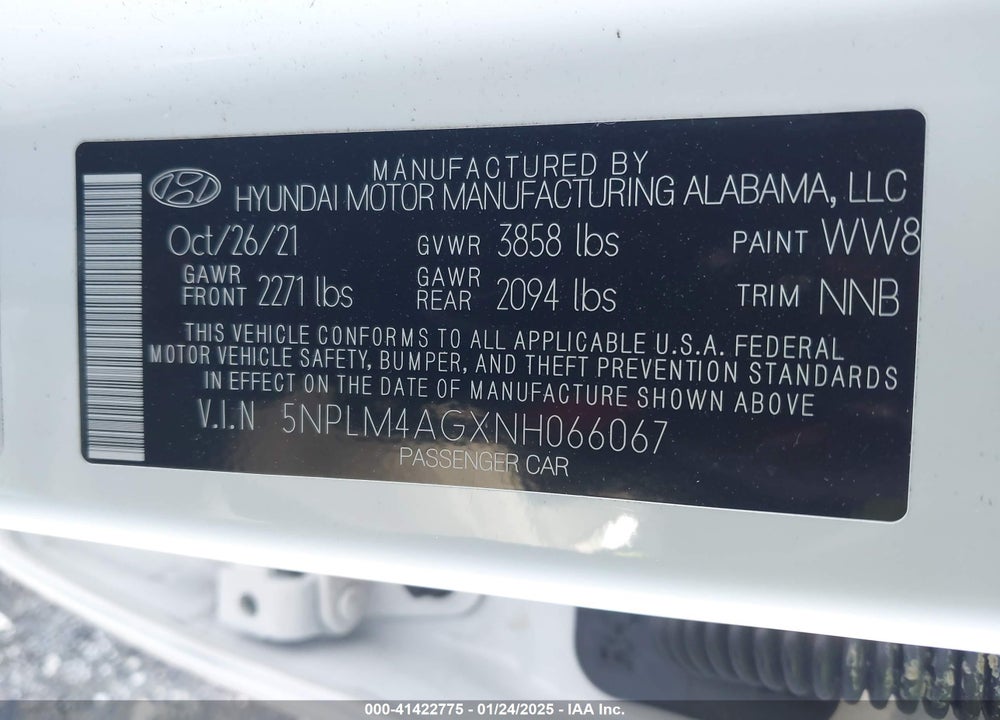 2022 HYUNDAI ELANTRA SEL VIN: 5NPLM4AGXNH066067