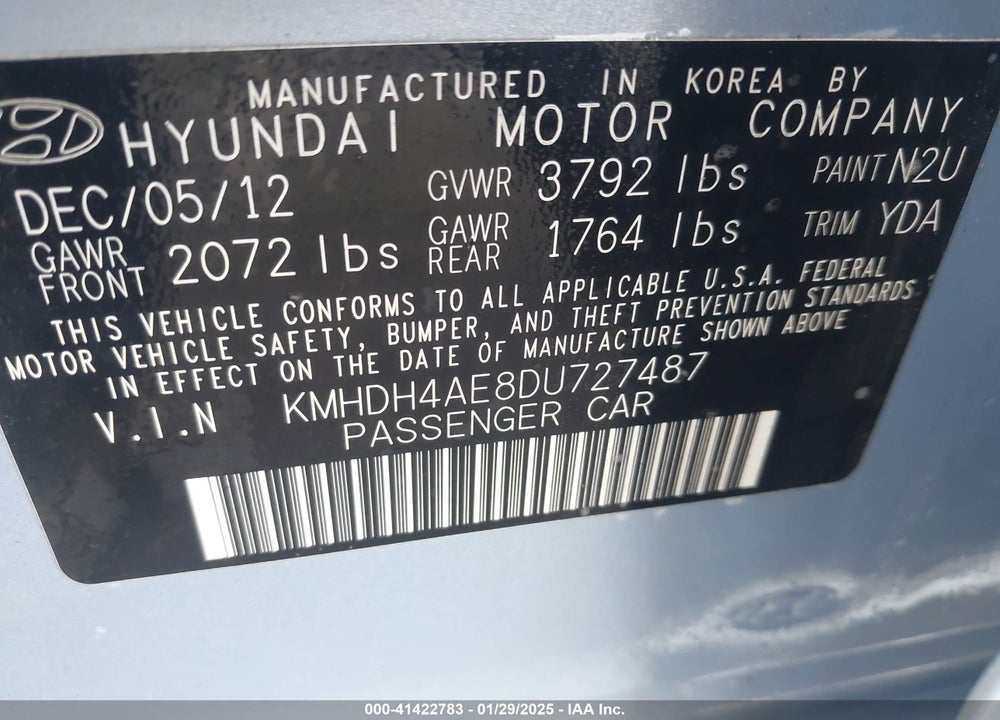 2013 HYUNDAI ELANTRA GLS VIN: KMHDH4AE8DU727487