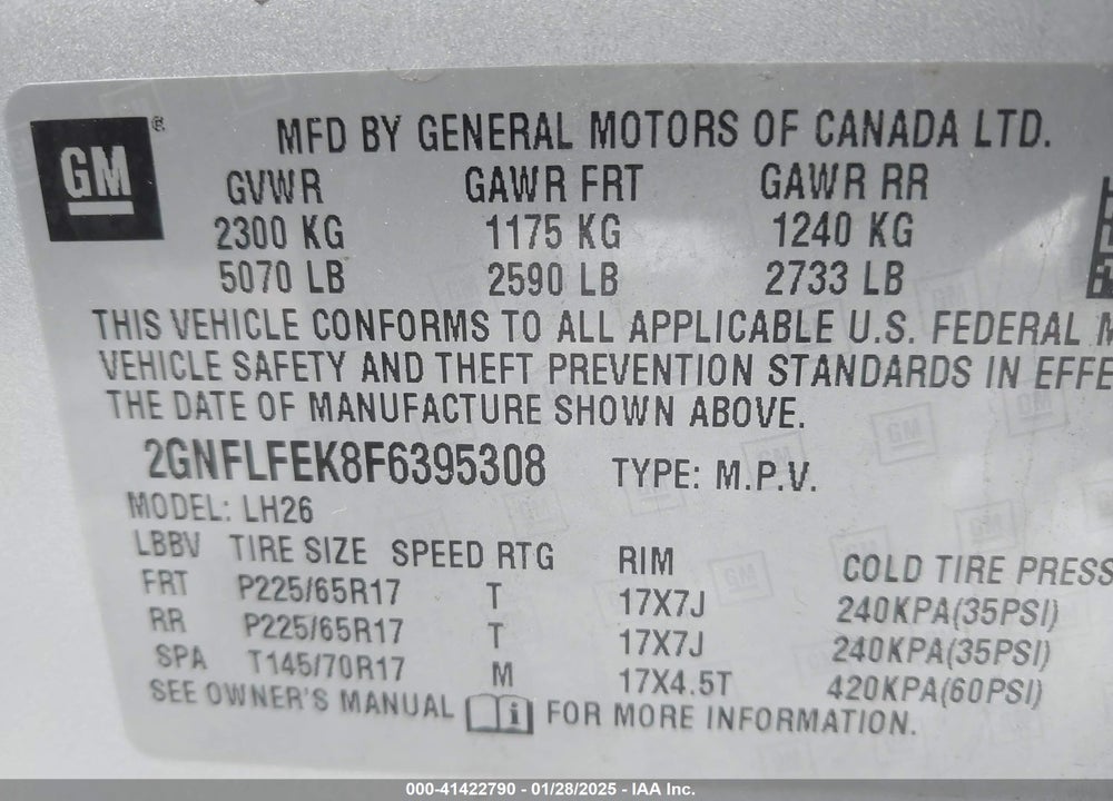 2015 CHEVROLET EQUINOX 1LT VIN: 2GNFLFEK8F6395308